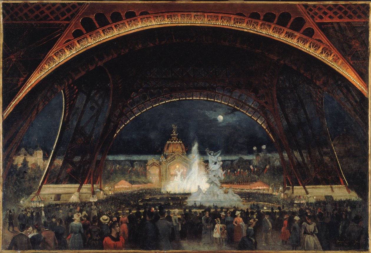 Éjszakai mulatság az 1889-es világkiállításon, az Eiffel-torony alatt, 1889 körül (olaj, vászon) alkotó: George Roux