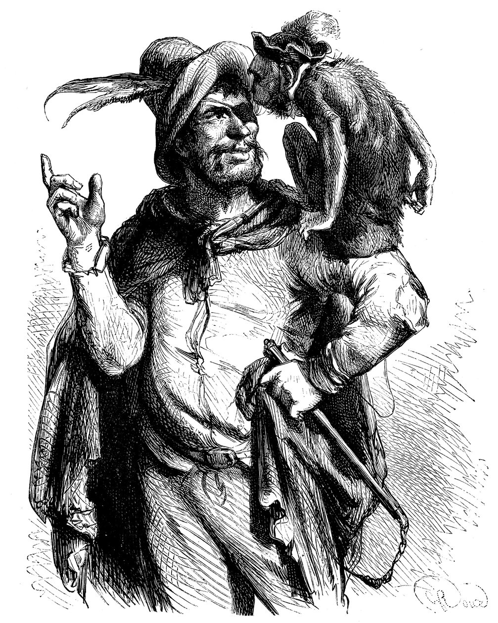 George Roux (1853-1929) illusztrációja Cervantes Don Quijote című művéhez: Péter mester és majma - a majom az irodalomban - alkotó: George Roux