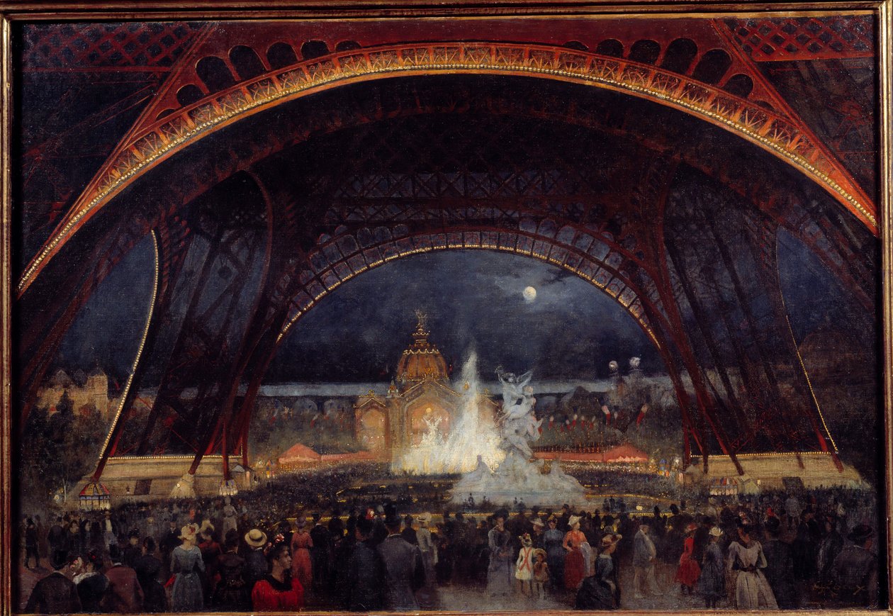 Éjszakai buli az 1889-es egyetemes kiállításon az Eiffel-torony alatt Georges Roux festménye (XIX. század) 1889 V. 0,95x0,65 m Párizs, Musee Carnavalet alkotó: George Roux