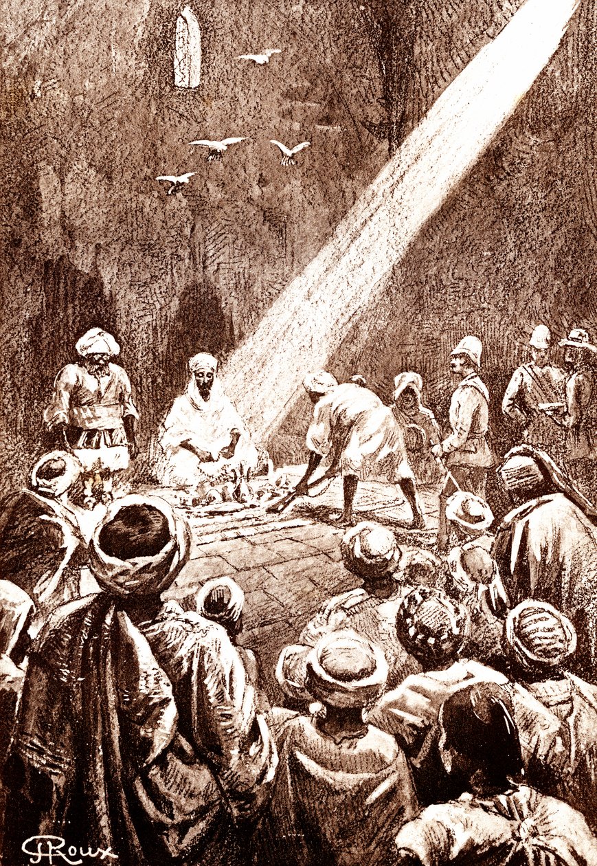 Núbiai sivatag. Észak-Szudán törzs. 1888 (metszet) alkotó: George Roux