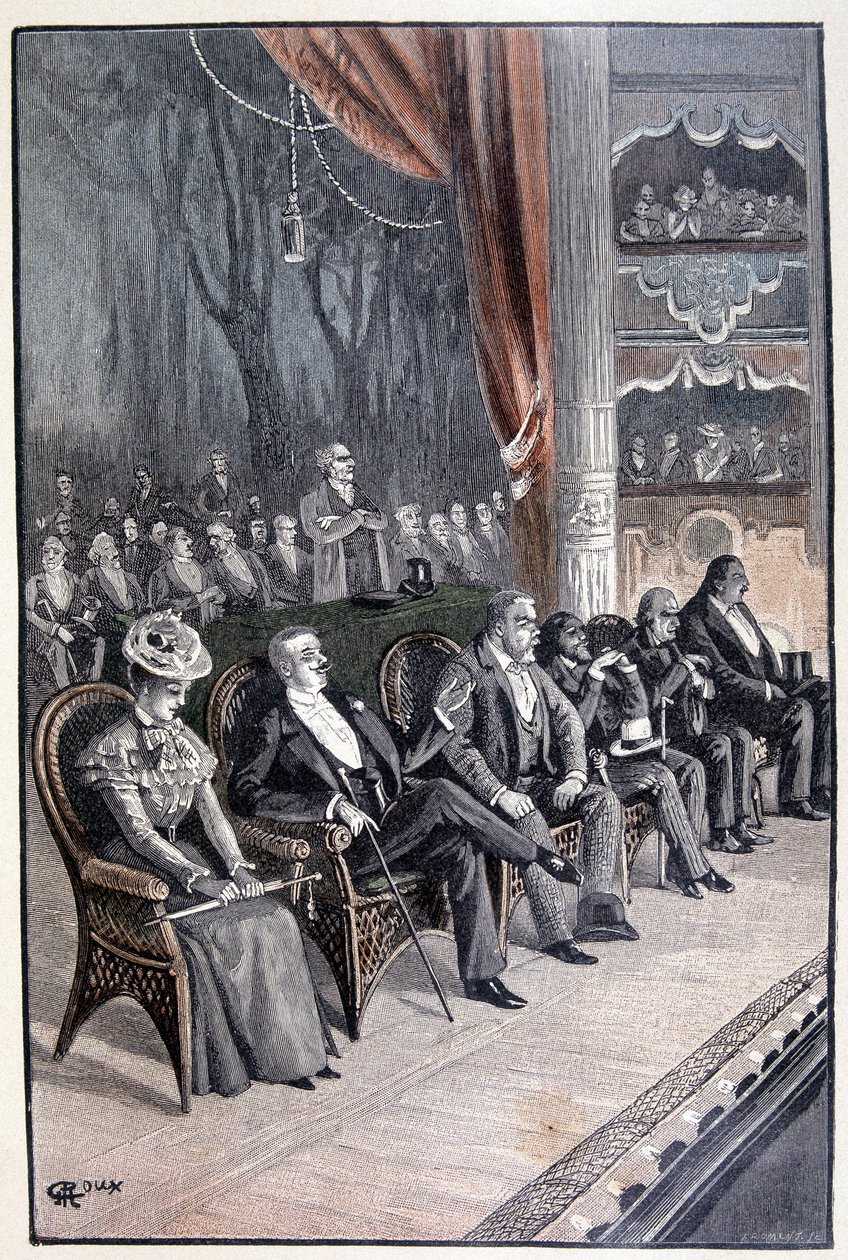 Hat egyetlen sorban, a rámpa közelében (61. oldal) Jules Verne „Egy különc testamentumában” alkotó: George Roux