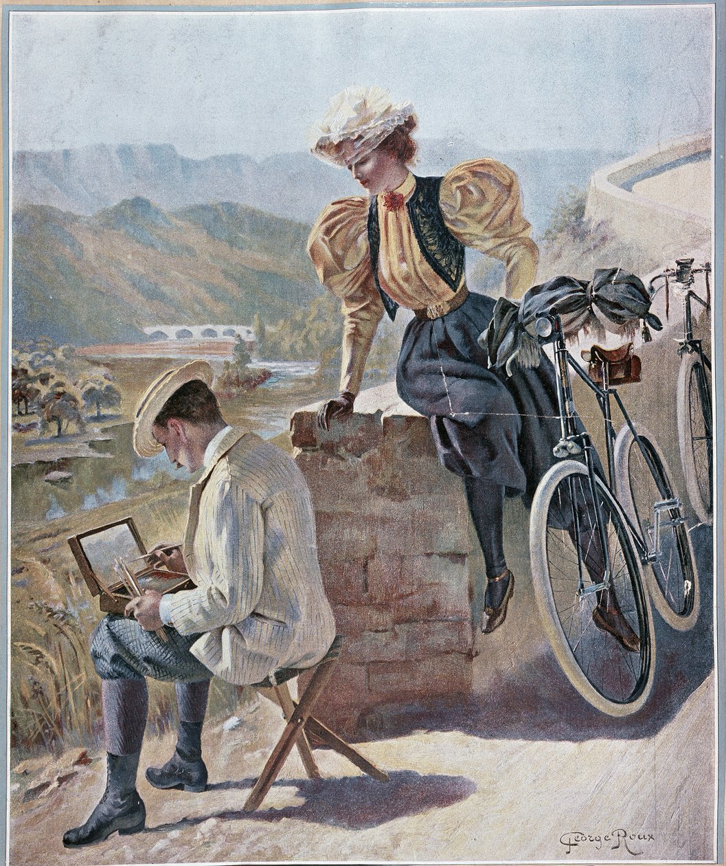 Akvarell és kerékpározás – Georges Roux litográfiája, 1900. sz alkotó: George Roux