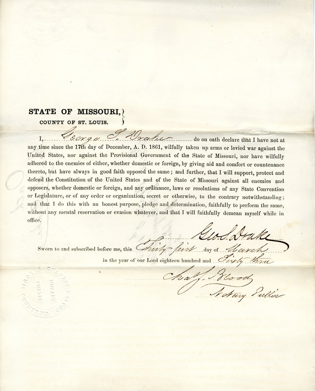 George S. Drake hűség esküje Missouri államból, St. Louis megyéből alkotó: George S. Drake