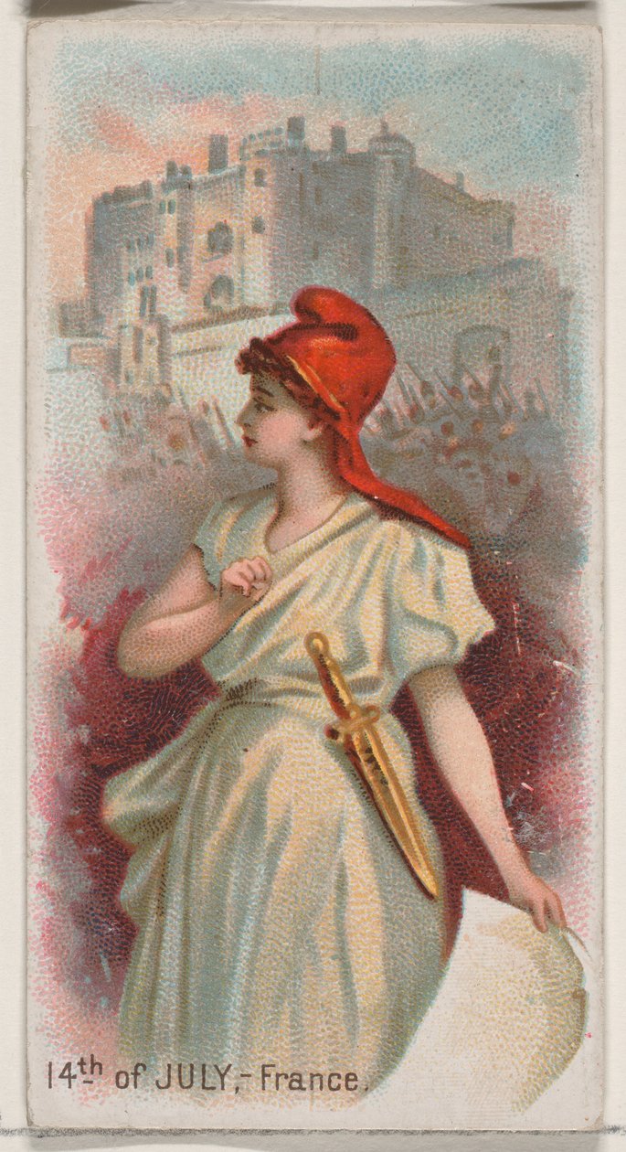 Július 14., Franciaország, a Holidays N80 sorozatból Duke márkájú cigarettákhoz, 1890., 1890. alkotó: George S. Harris and Sons