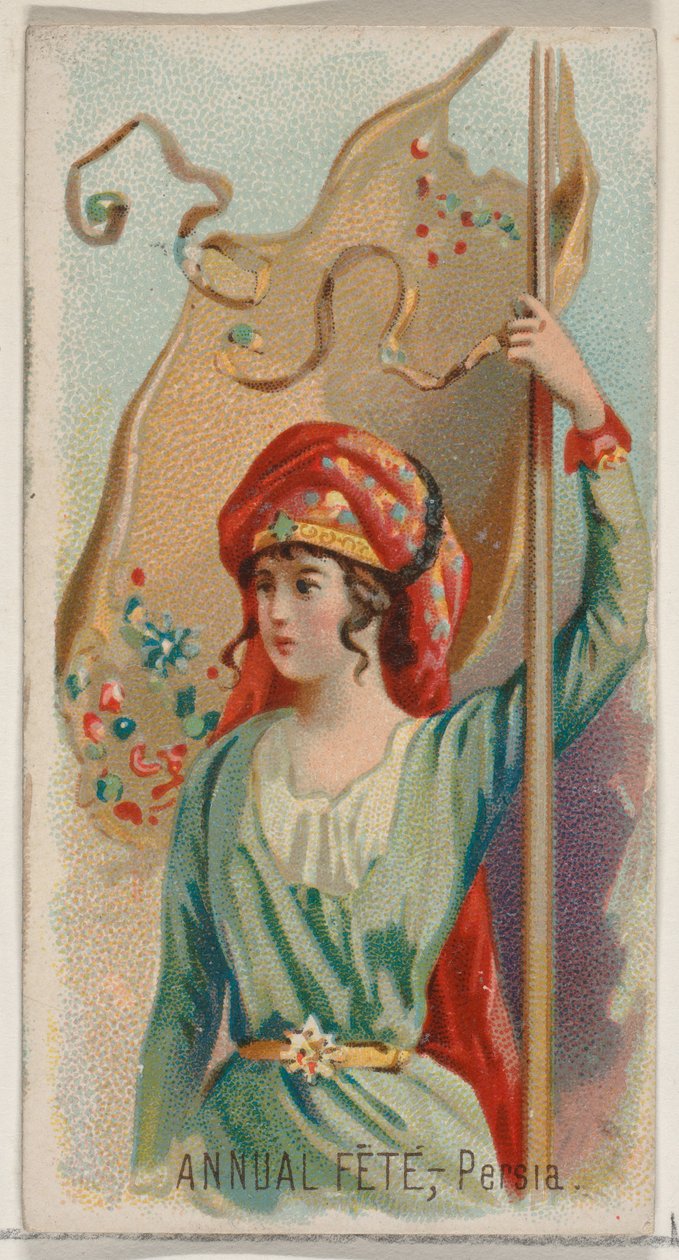 Éves Fête, Persia, a Holidays N80 sorozatból Duke márkájú cigarettákhoz, 1890., 1890. alkotó: George S. Harris and Sons