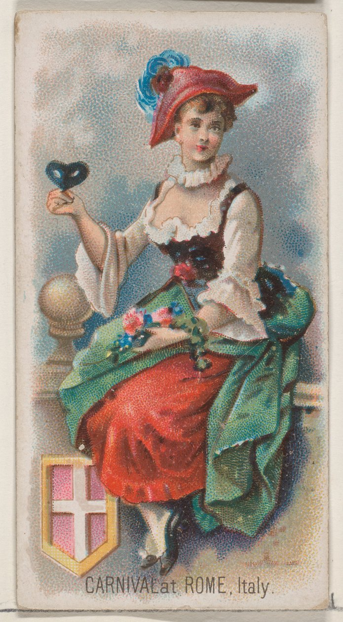 Karnevál Rómában, Olaszországban, a Holidays N80 sorozatból Duke márkájú cigarettákhoz, 1890., 1890. alkotó: George S. Harris and Sons
