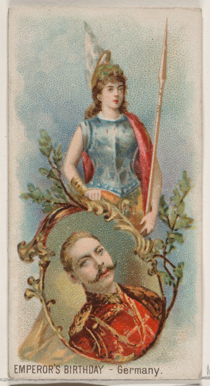 Császár születésnapja, Németország, a Holidays N80 sorozatból, Duke márkájú cigarettákhoz, 1890., 1890. alkotó: George S. Harris and Sons