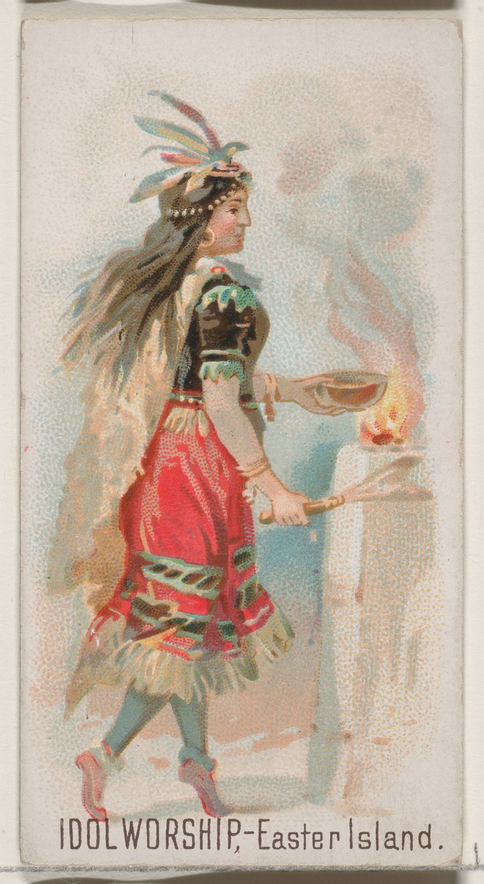 Idol Worship, Húsvét-sziget, a Holidays N80 sorozatból Duke márkájú cigarettákhoz, 1890., 1890. alkotó: George S. Harris and Sons
