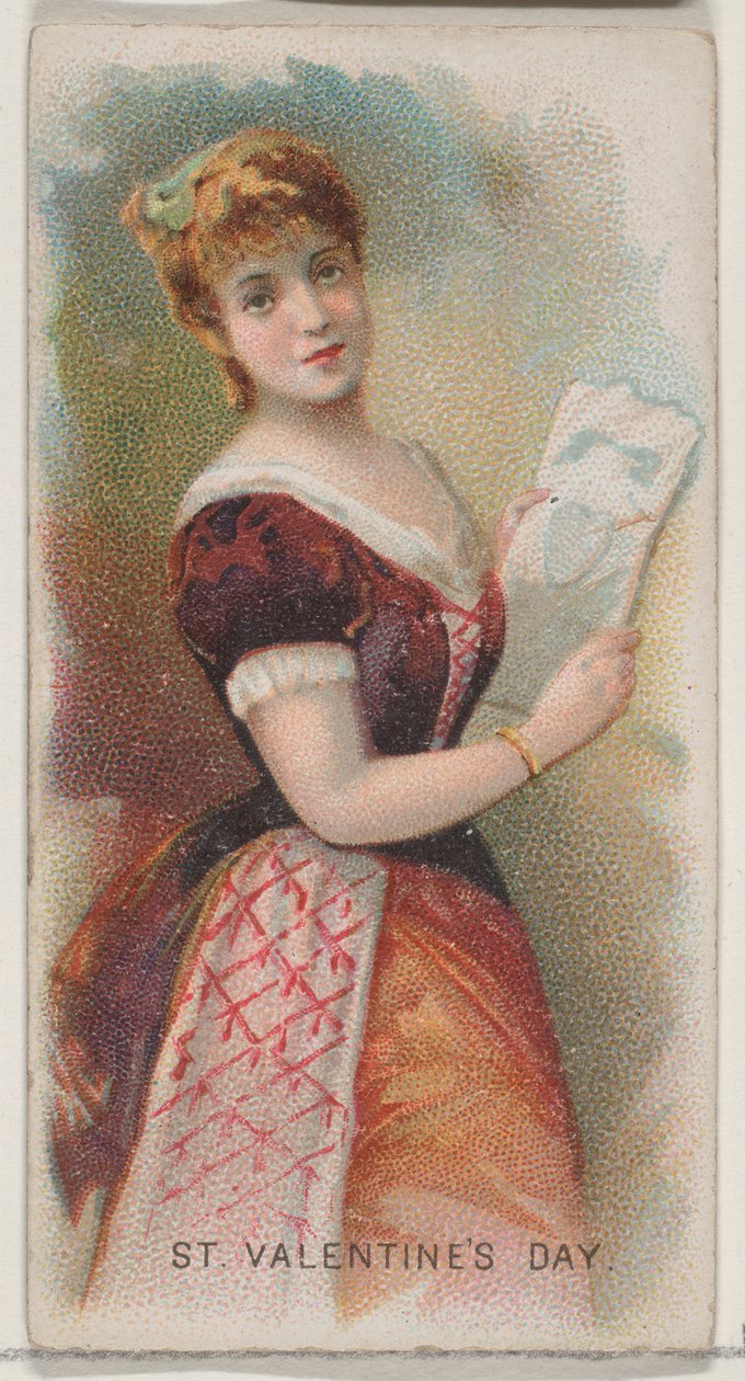 Szent Valentin-nap, Egyesült Államok, a Holidays sorozatból, az N80 Duke márkájú cigarettához..., 1890. alkotó: George S. Harris and Sons
