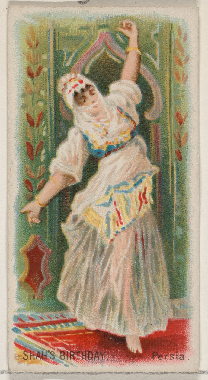 Shah születésnapja, Perzsia, a Holidays N80 sorozatból, Duke márkájú cigarettákhoz, 1890., 1890. alkotó: George S. Harris and Sons