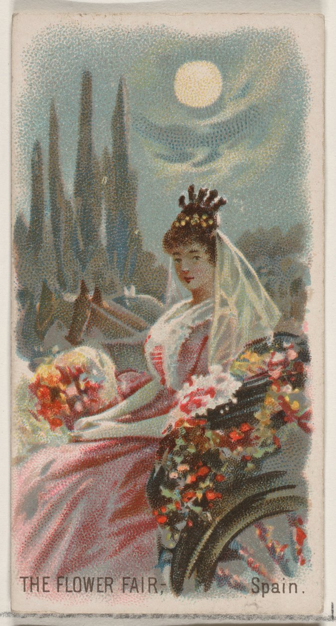 Virágvásár, Spanyolország, a Holidays N80 sorozatból Duke márkájú cigarettákhoz, 1890., 1890. alkotó: George S. Harris and Sons