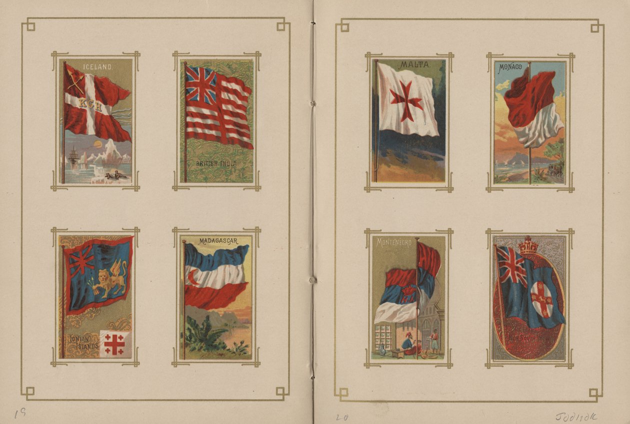 Minden nemzet és az Amerikai Egyesült Államok államainak és területeinek zászlaja – 19. és 20. oldal, 1887 alkotó: George S. and Sons Harris