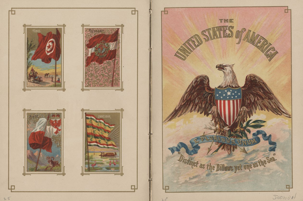Minden nemzet zászlaja és az Amerikai Egyesült Államok - 25. és 26. oldal, 1887 alkotó: George S. and Sons Harris