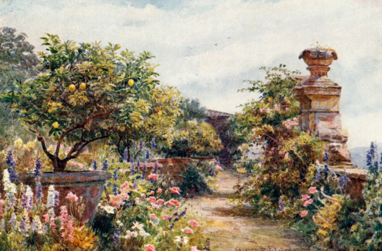 A toszkán kert (színes litográfia) alkotó: George Samuel Elgood