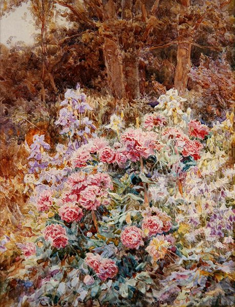 Pünkösdi rózsa és írisz alkotó: George Samuel Elgood