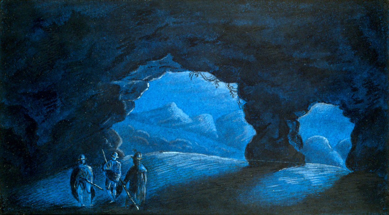 Három ember egy barlangban a hegyekben, 1825 alkotó: George Sand