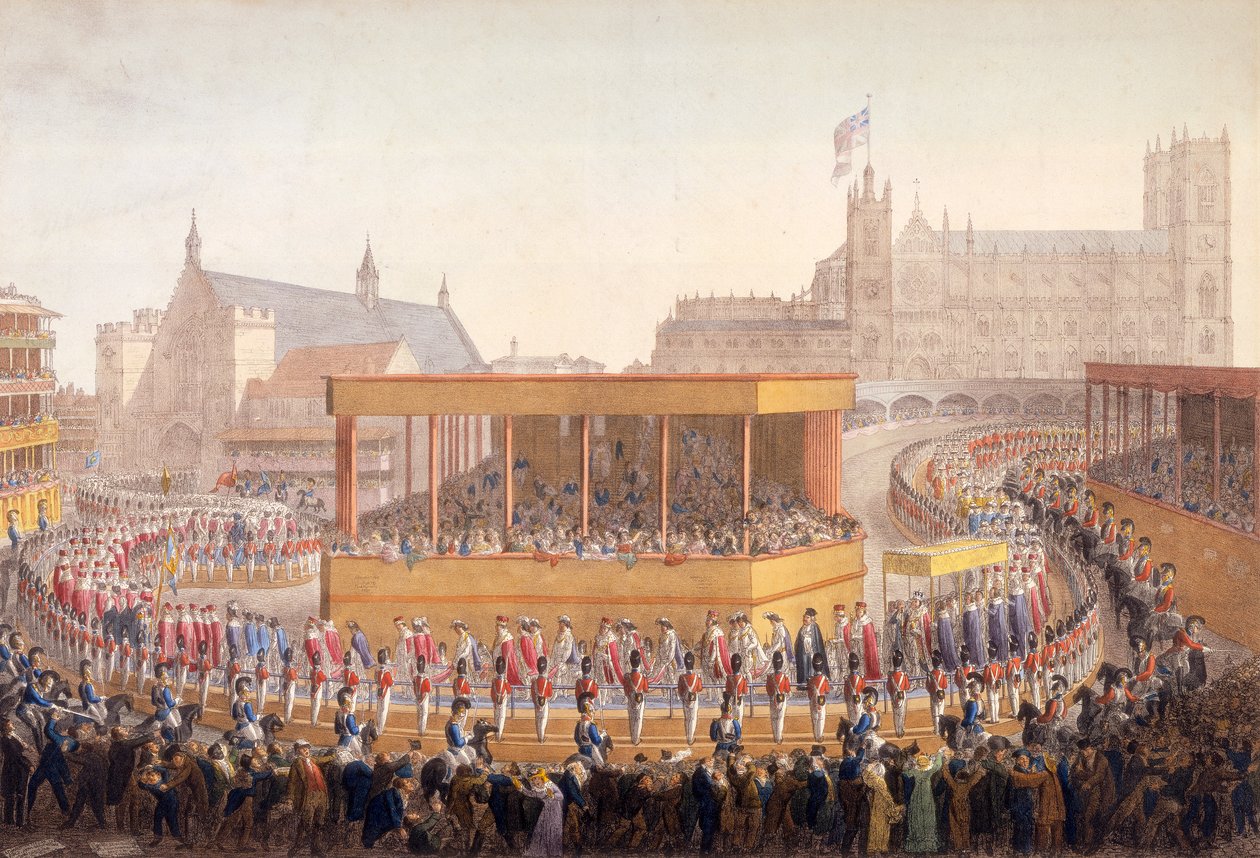 IV. György király koronázási körmenete, Westminster, London, 1821. július 10 alkotó: George Scharf