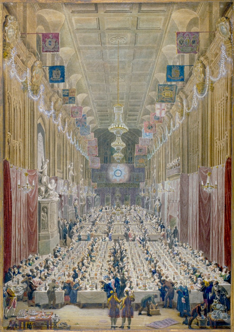 Kilátás a Lord Mayor vacsorájára a Guildhallban, London Cityben, 1828 alkotó: George Scharf