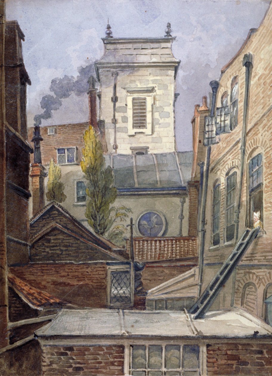 A St George Botolph Lane templom tornya, London City, 1830. alkotó: George Shepheard