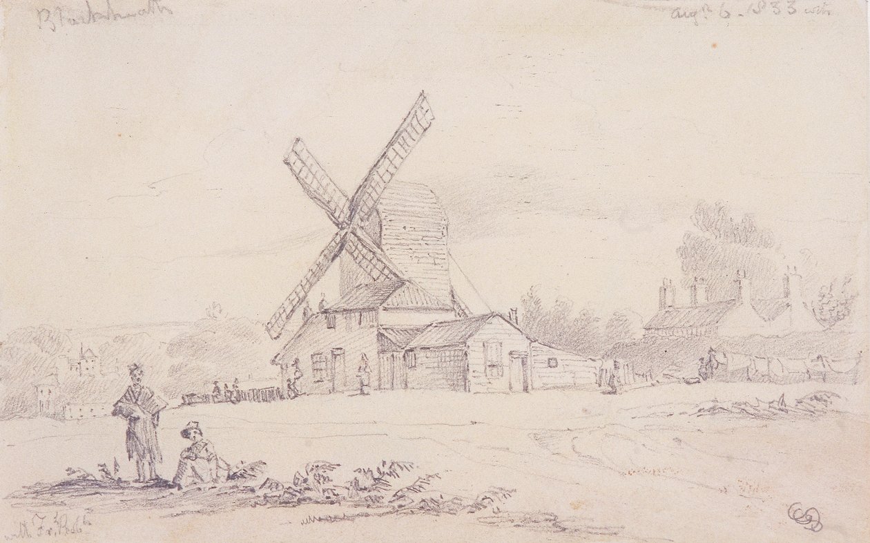 Kilátás a malomra szélmalommal a Blackheath-en, Greenwichben, Londonban, 1833 alkotó: George Shepheard