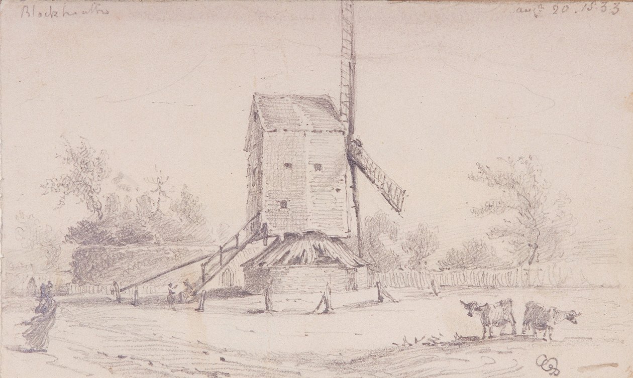 Kilátás a szélmalomra a Blackheath-en, Greenwich, London, 1833 alkotó: George Shepheard