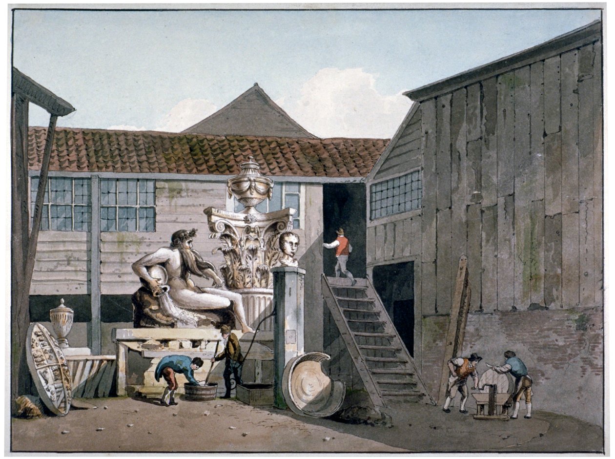 Coade Stone gyár udvara a Narrow Wall Streeten, Lambeth, London, c1800. alkotó: George Shepherd