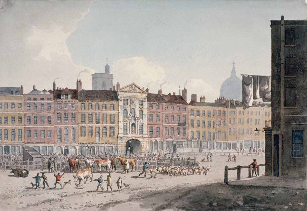 Smithfield Market, London City, 1810. alkotó: George Shepherd