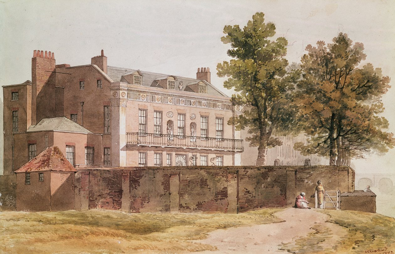 Kilátás a Grosvenor-házra a Millbankban, 1809 alkotó: George Shepherd
