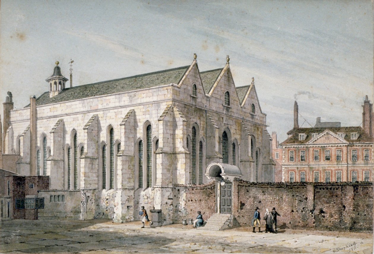 Kilátás a Temple Churchre, London City, 1811. alkotó: George Shepherd