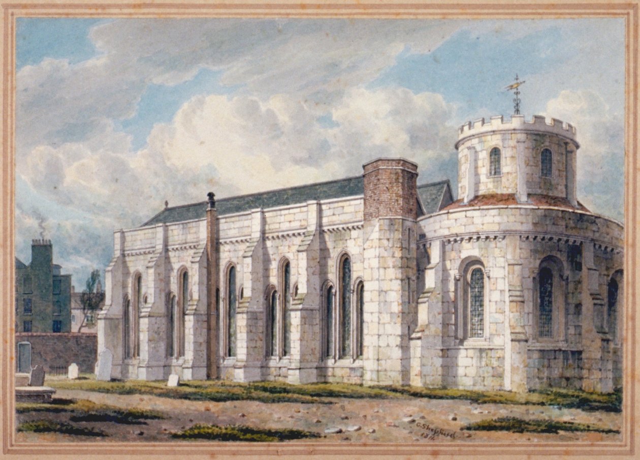 Kilátás a Temple Churchre a temető túloldaláról, London City, 1811 alkotó: George Shepherd