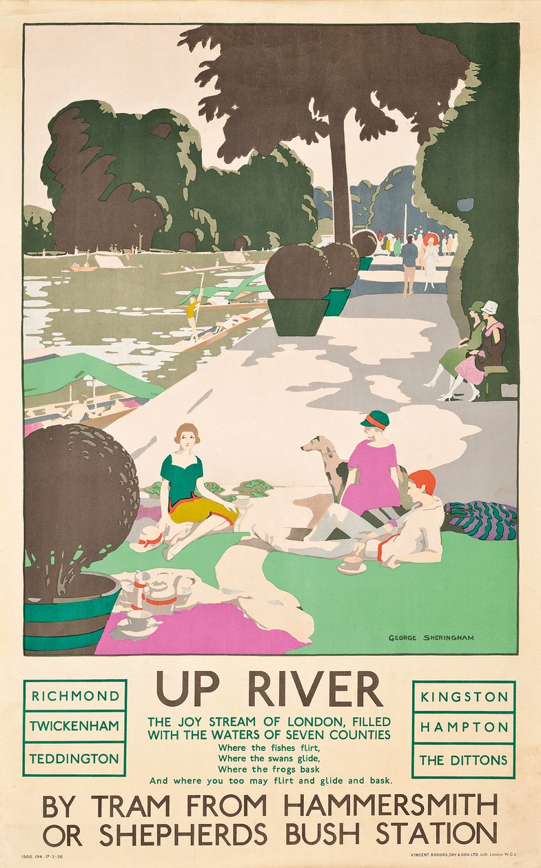 "Up River", a londoni közlekedési plakát, 1926 alkotó: George Sheringham
