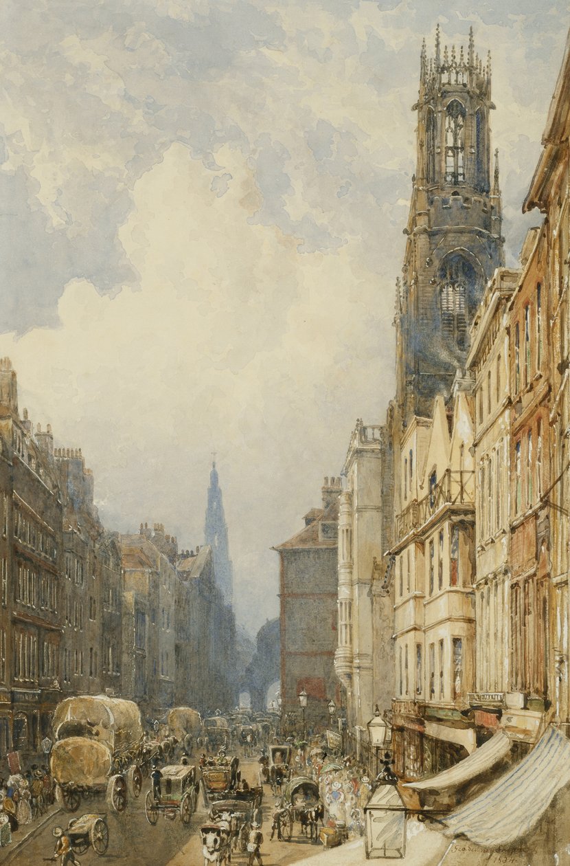 Fleet Street Felnéz a Temple Bar-ra Old St. Dunstans és St. Clement Danes, 1834 alkotó: George Sidney Shepherd