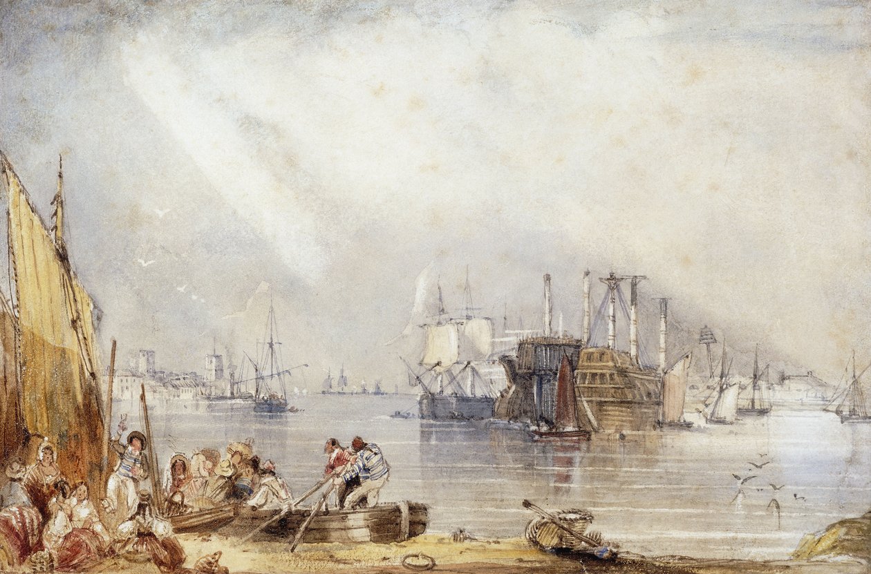 Portsmouth kikötője a Gosporttól, alkotó: George Sidney Shepherd