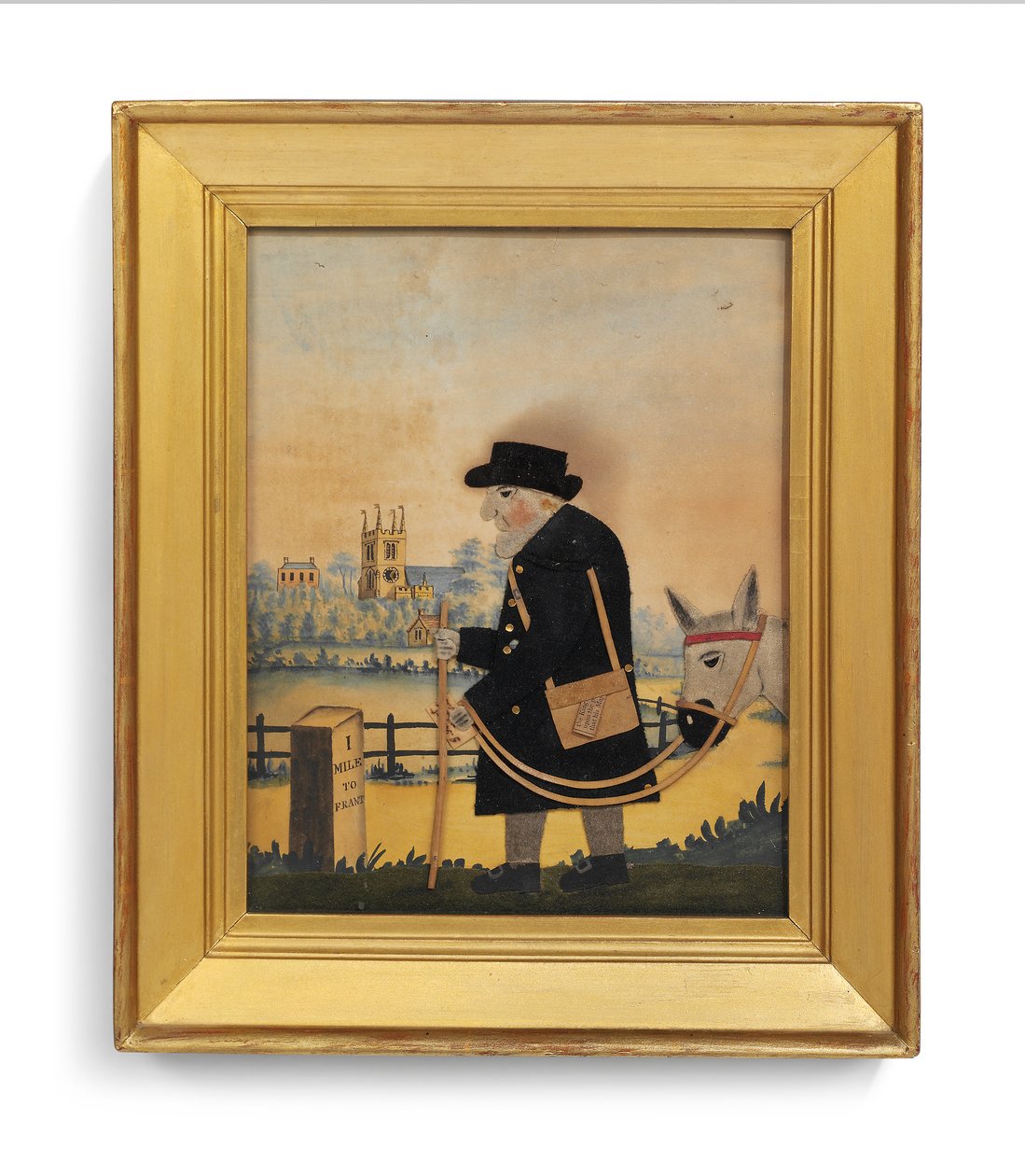 Old Bright, a postás szamarat vezet, a távolban Frant templommal, 1840 körül alkotó: George Smart