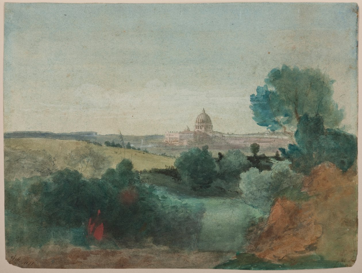 Saint Peters a Campagna felől nézve, 1850 körül (wc ceruzával papíron) alkotó: George Snr. Inness