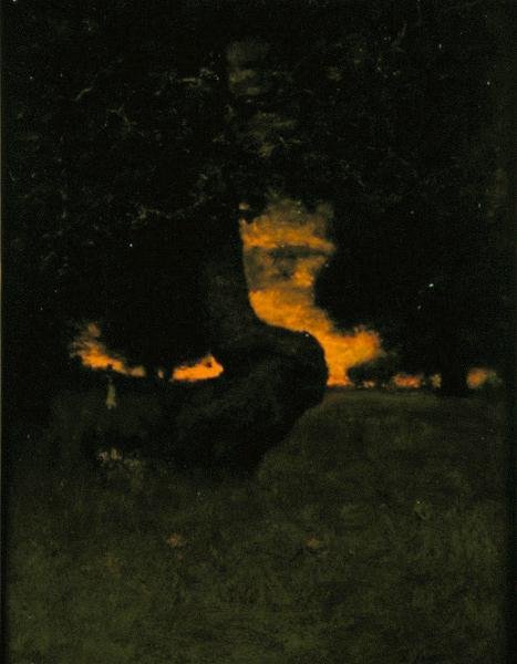 Naplemente, 1889 körül (olaj a fedélzeten) alkotó: George Snr. Inness