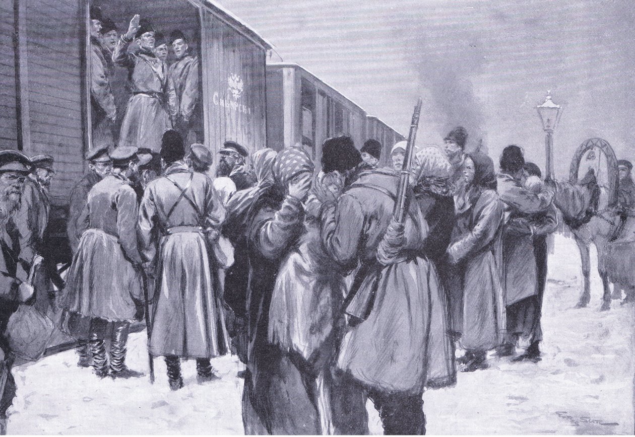 Departure of Russian troops for the Far East, illustration fromCassells History of the Russo-Japanese War Vol 1, c.1900 alkotó: George Soper