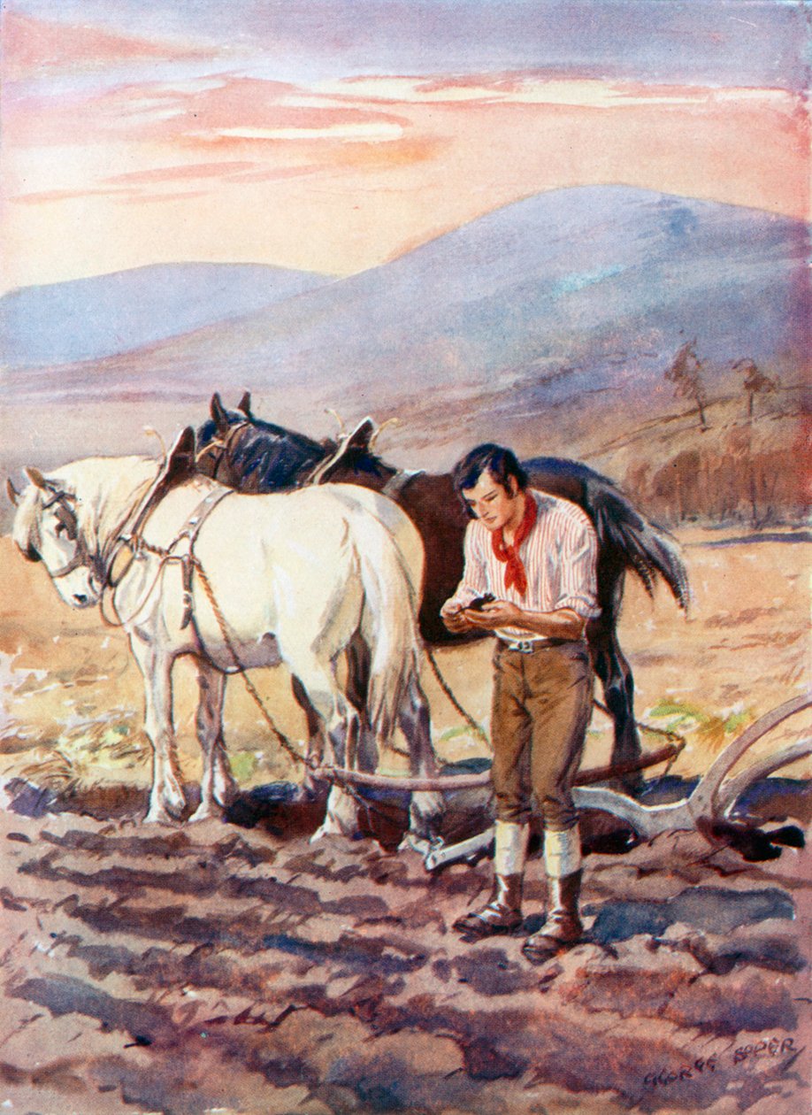 Robert Burns az ekénél (színes litográfia) alkotó: George Soper