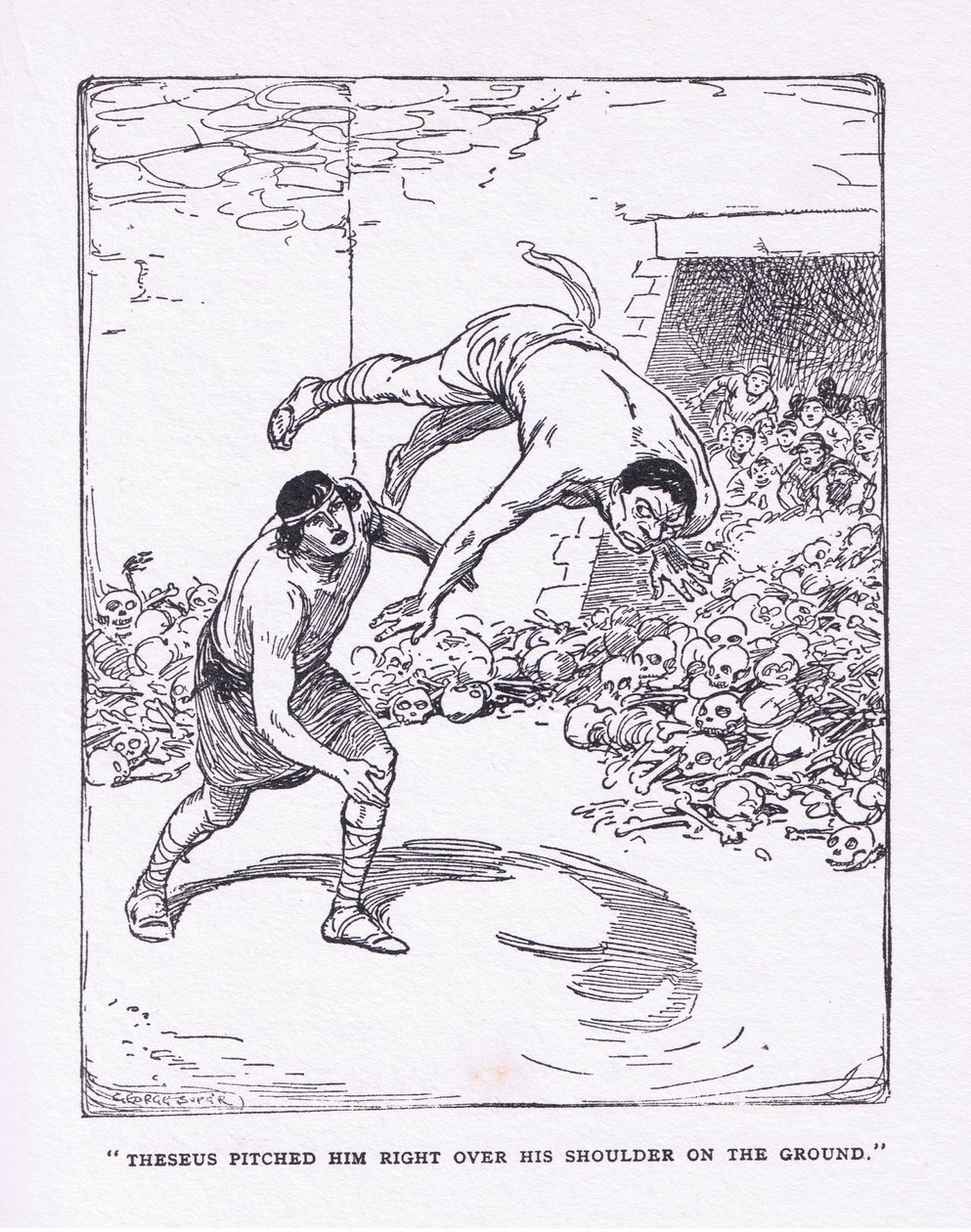 A tenger a válla fölött a földre sodorta, a George Allen és Unwin által 1929-ben kiadott The Heroes-ból. alkotó: George Soper