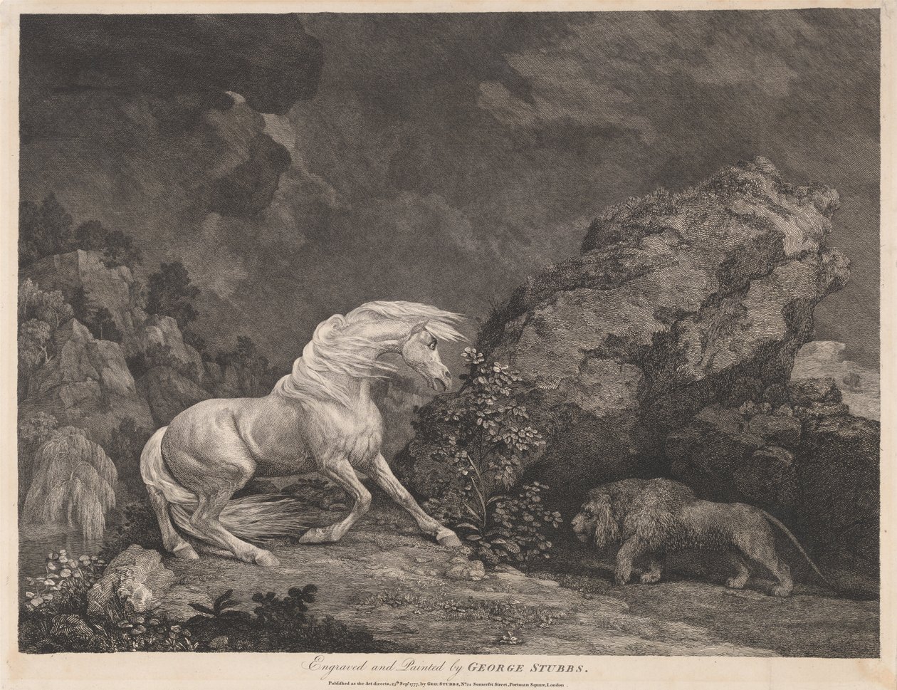 Egy oroszlántól megrémült ló alkotó: George Stubbs
