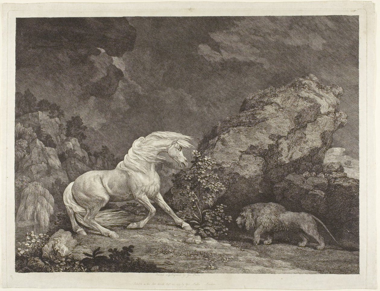 Egy oroszlántól megijedt ló alkotó: George Stubbs