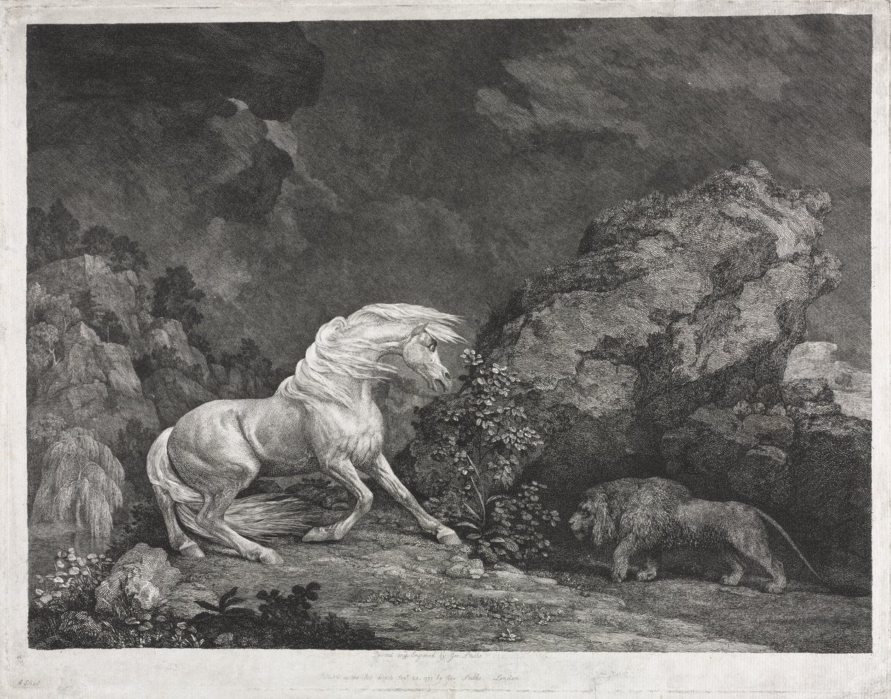 Egy oroszlántól megijedt ló alkotó: George Stubbs