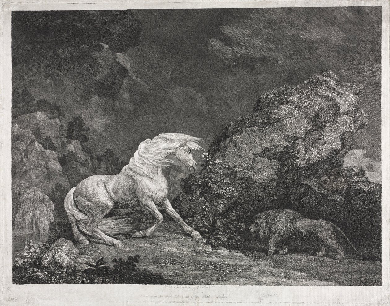 Egy oroszlántól megrémült ló, 1777. alkotó: George Stubbs
