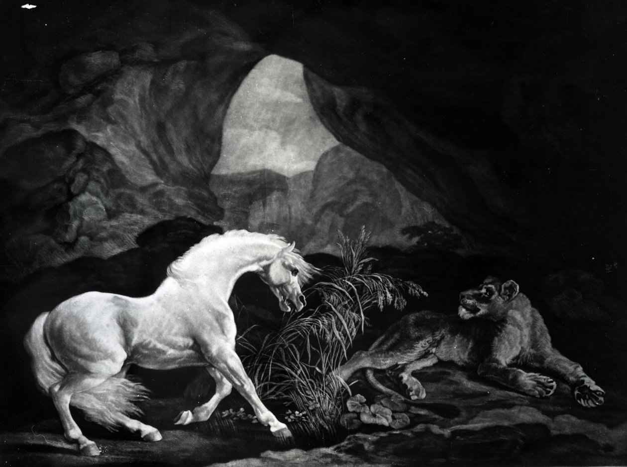 Ló, akit egy oroszlán megriadt, Benjamin Green metszet, 1774 alkotó: George Stubbs