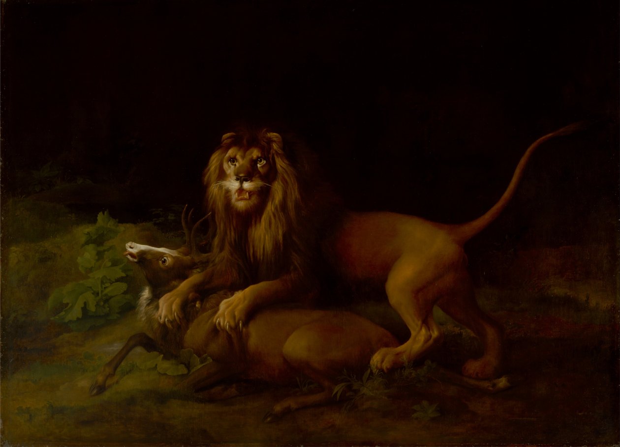 Egy oroszlán megtámad egy szarvast alkotó: George Stubbs