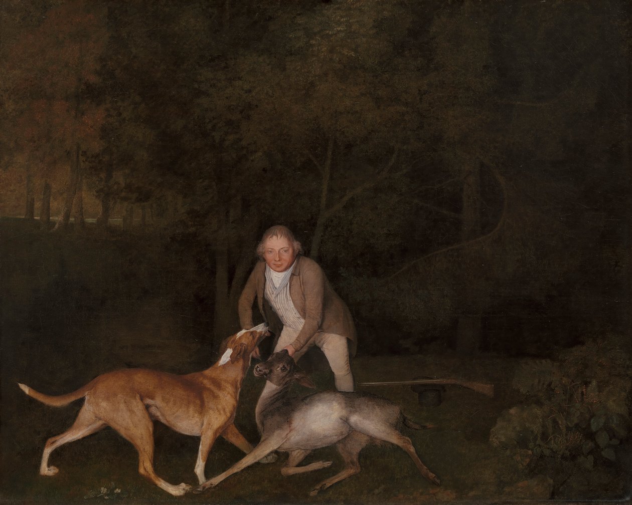 Freeman, az Earl of Clarendon vadőr, egy haldokló őzike és vadászkutya alkotó: George Stubbs
