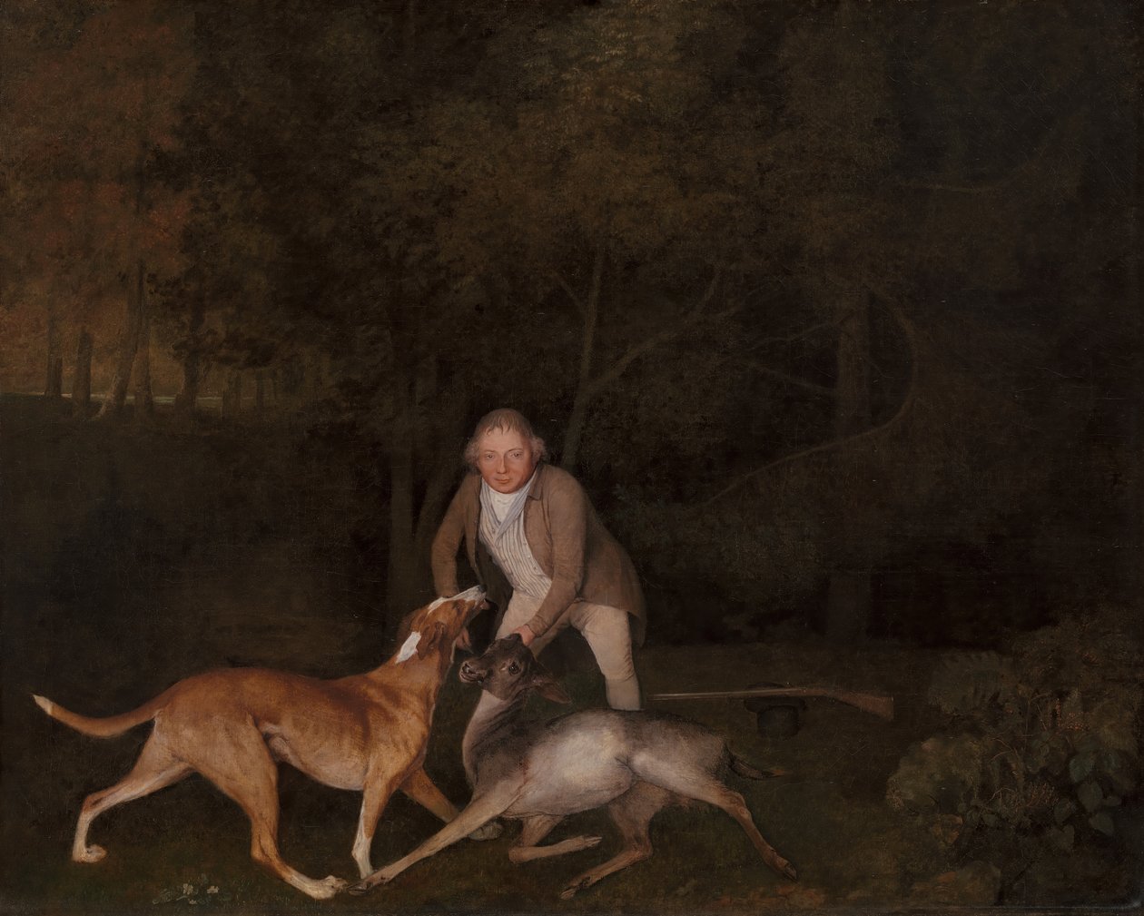 Freeman, Clarendon grófja, egy haldokló őzike és vadászkutya, 1800. alkotó: George Stubbs