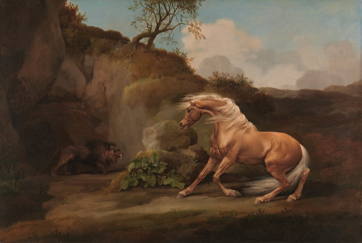 Az oroszlántól megrémült ló 1762 és 1768 között. alkotó: George Stubbs