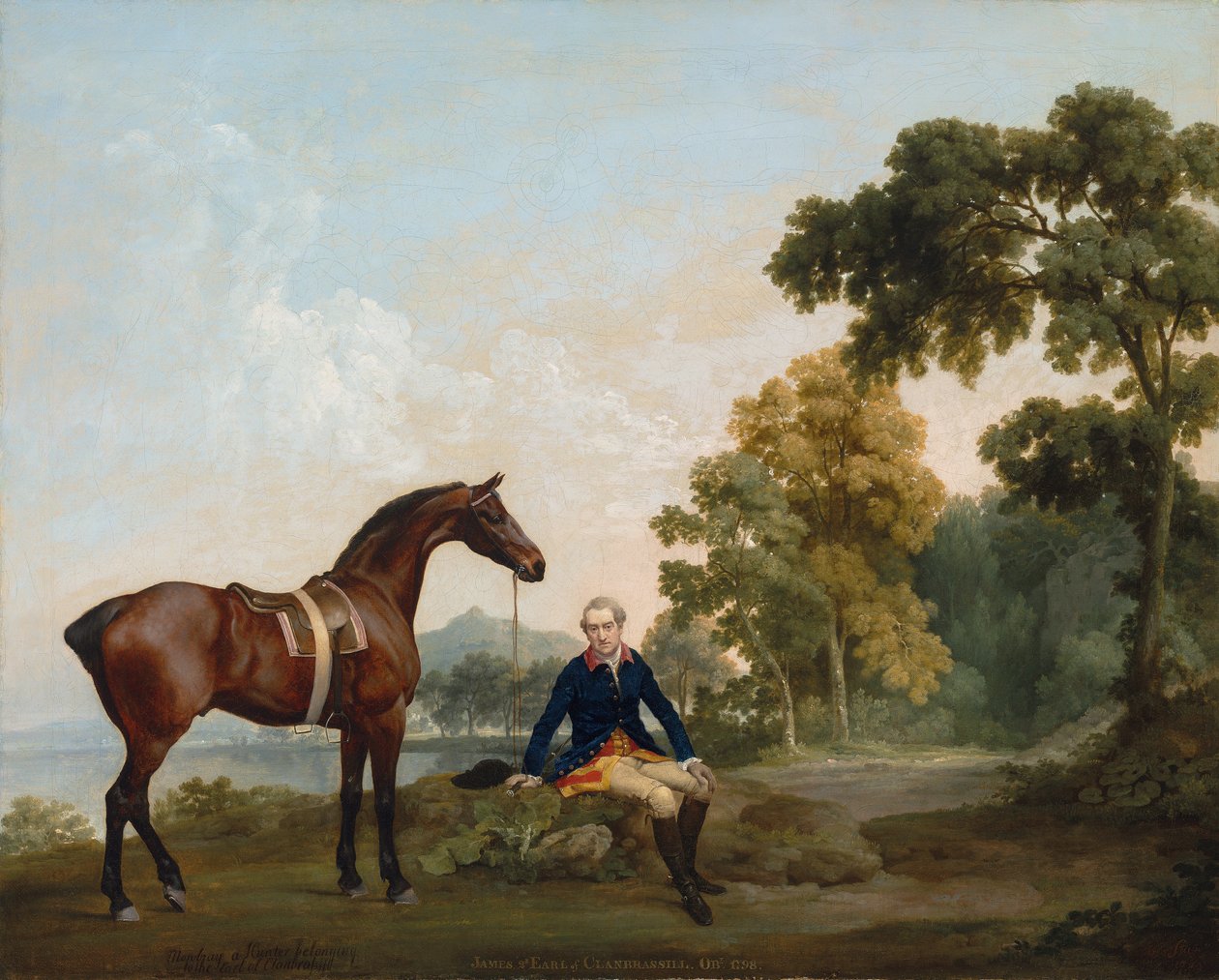 James Hamilton, Clanbrassil 2. grófja (1730-1798) öbölvadászával, Mowbray-vel egy tó melletti erdős ösvényen pihen alkotó: George Stubbs