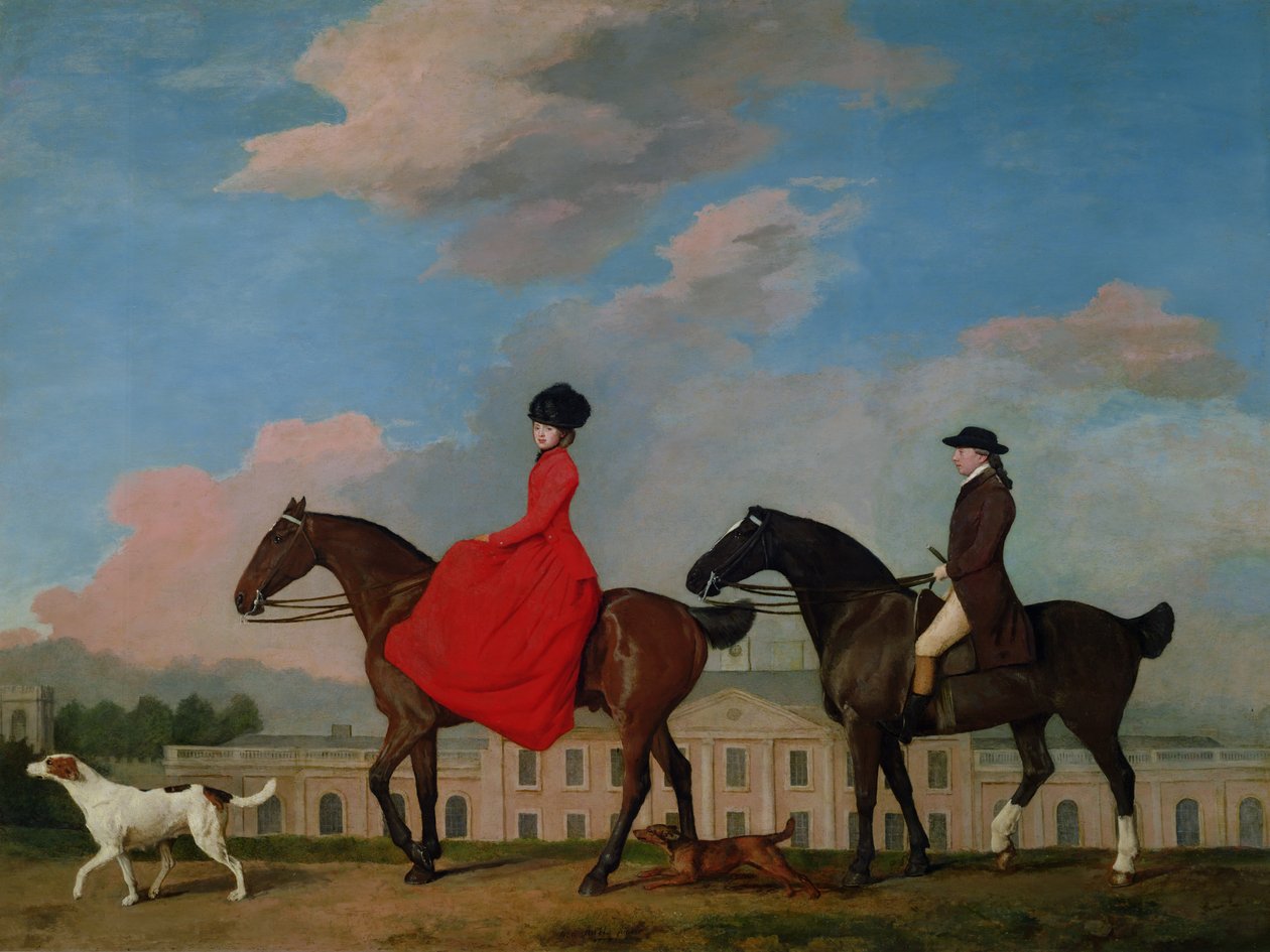 John és Sophia Musters lovaglás a Colwick Hallban, 1777 alkotó: George Stubbs